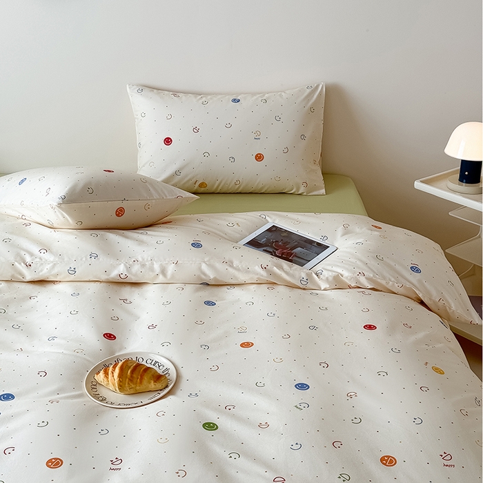 91家纺网 家纺一手货源 找家纺 Mr.pig猪先生水洗棉 2025新款小清新全棉四件套 笑脸