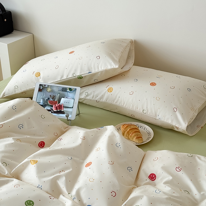 91家纺网 家纺一手货源 找家纺 Mr.pig猪先生水洗棉 2025新款小清新全棉四件套 笑脸