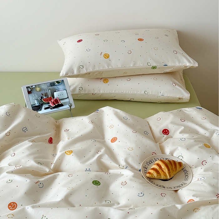 91家纺网 家纺一手货源 找家纺 Mr.pig猪先生水洗棉 2025新款小清新全棉四件套 笑脸