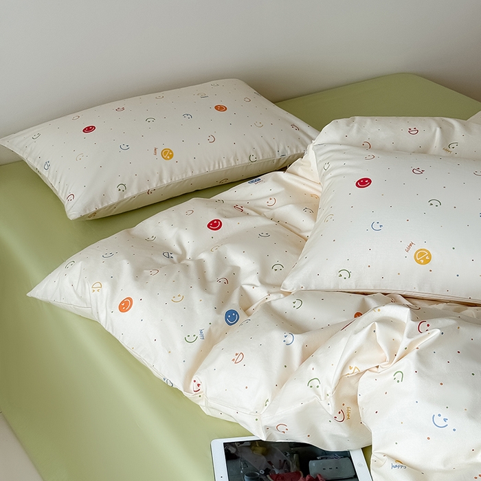 91家纺网 家纺一手货源 找家纺 Mr.pig猪先生水洗棉 2025新款小清新全棉四件套 笑脸