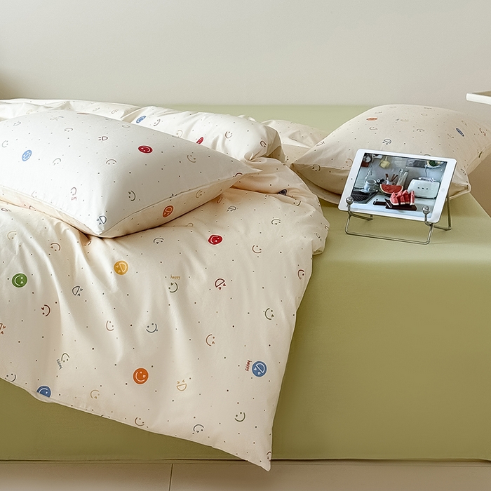 91家纺网 家纺一手货源 找家纺 Mr.pig猪先生水洗棉 2025新款小清新全棉四件套 笑脸