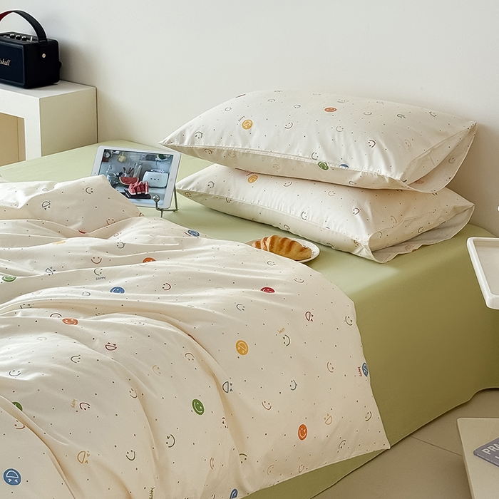 91家纺网 家纺一手货源 找家纺 Mr.pig猪先生水洗棉 2025新款小清新全棉四件套 笑脸