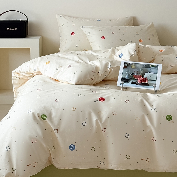 91家纺网 家纺一手货源 找家纺 Mr.pig猪先生水洗棉 2025新款小清新全棉四件套 笑脸