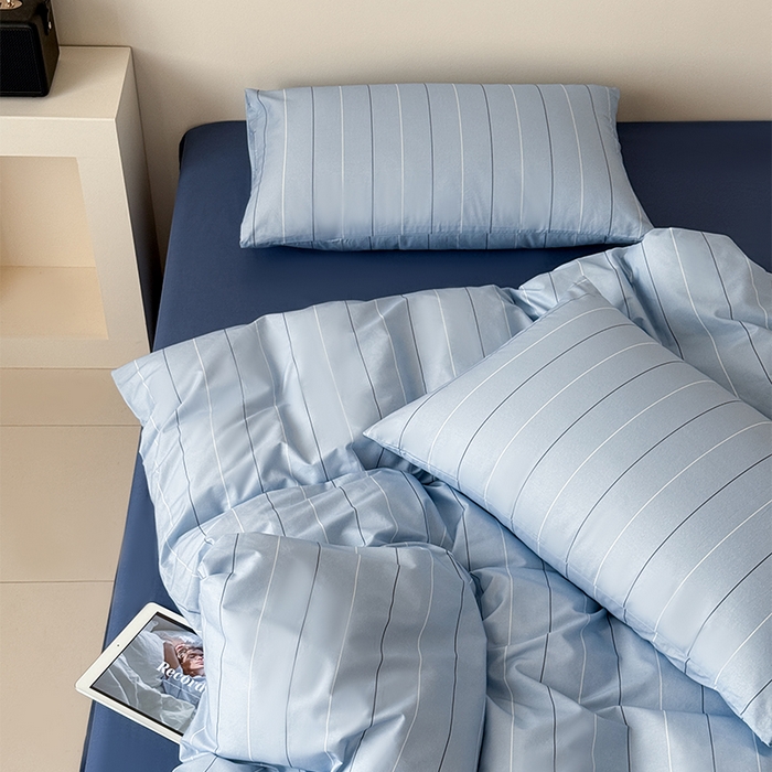 91家纺网 家纺一手货源 找家纺 Mr.pig猪先生水洗棉 2025新款小清新全棉四件套 星觅-竖条