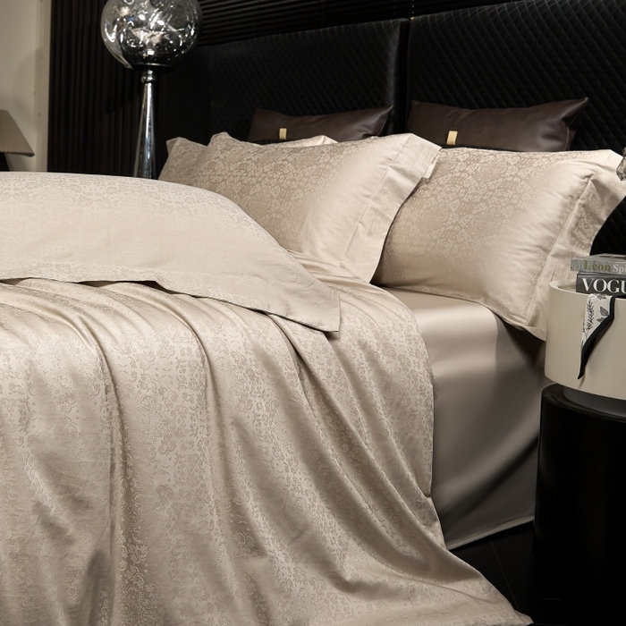 91家纺网 家纺一手货源 找家纺 舒慕家纺 2025新款亲肤舒适高端100S长绒棉纯棉银丝提花四件套 罗浮宫079