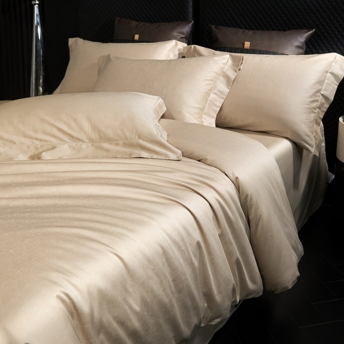 91家纺网 家纺一手货源 找家纺 舒慕家纺 2025新款亲肤舒适高端100S长绒棉纯棉银丝提花四件套 伊思梦058