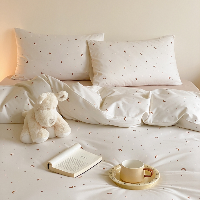 91家纺网 家纺一手货源 找家纺 Mr.pig猪先生水洗棉 2025新款小清新全棉四件套 月亮星河