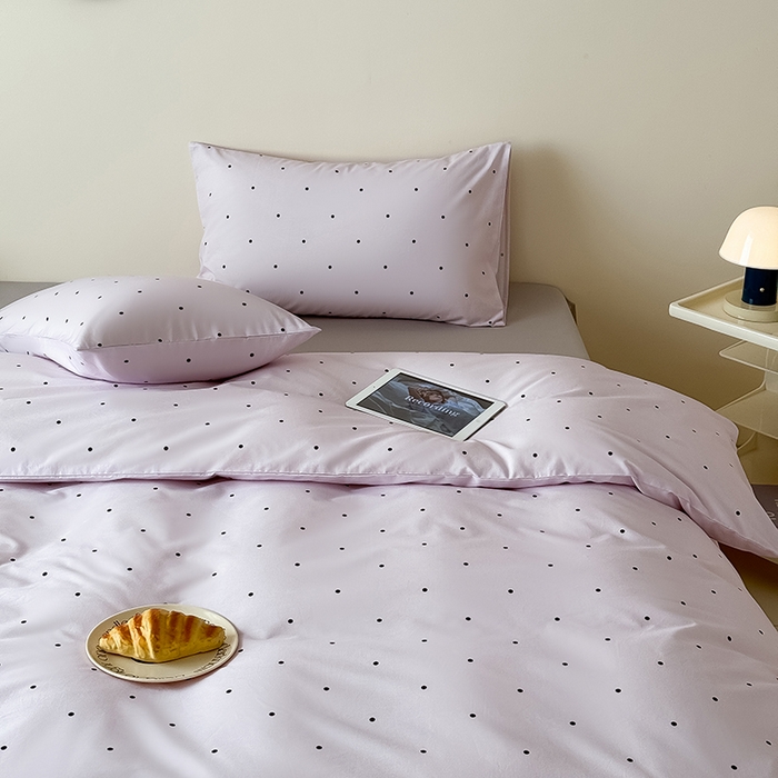 91家纺网 家纺一手货源 找家纺 Mr.pig猪先生水洗棉 2025新款小清新全棉四件套 紫色波点