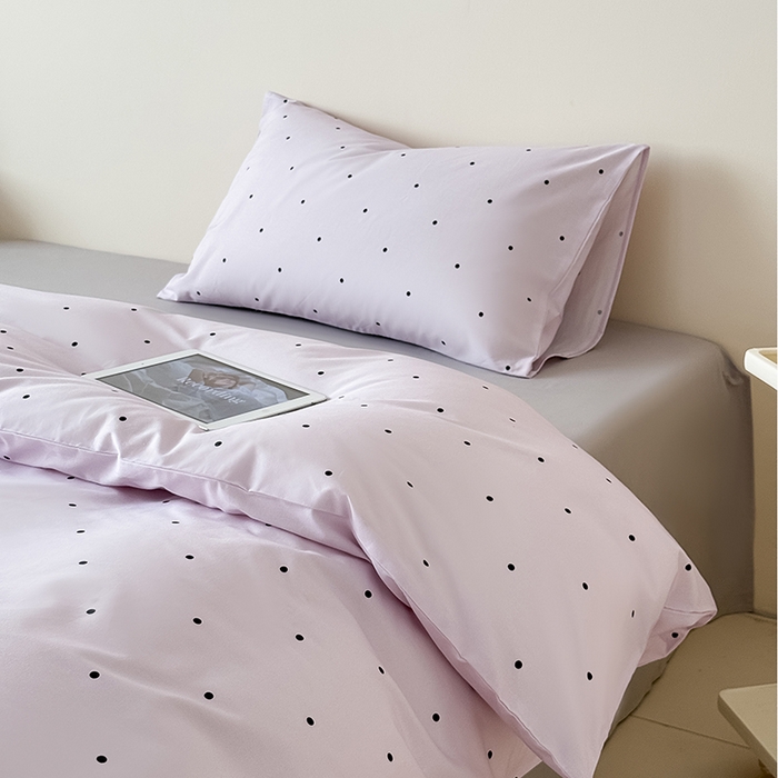 91家纺网 家纺一手货源 找家纺 Mr.pig猪先生水洗棉 2025新款小清新全棉四件套 紫色波点