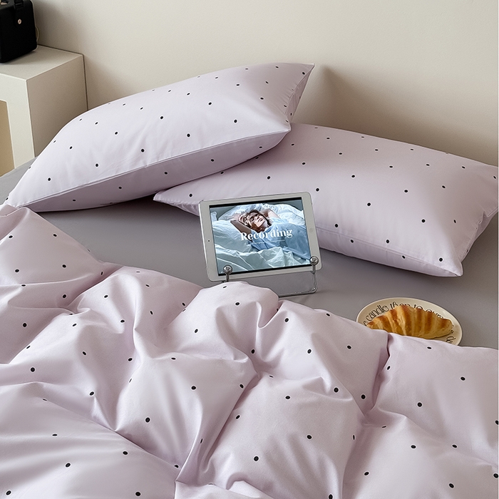 91家纺网 家纺一手货源 找家纺 Mr.pig猪先生水洗棉 2025新款小清新全棉四件套 紫色波点