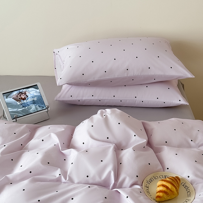 91家纺网 家纺一手货源 找家纺 Mr.pig猪先生水洗棉 2025新款小清新全棉四件套 紫色波点