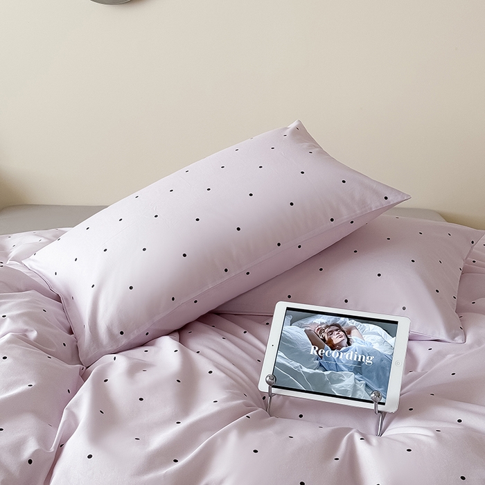 91家纺网 家纺一手货源 找家纺 Mr.pig猪先生水洗棉 2025新款小清新全棉四件套 紫色波点