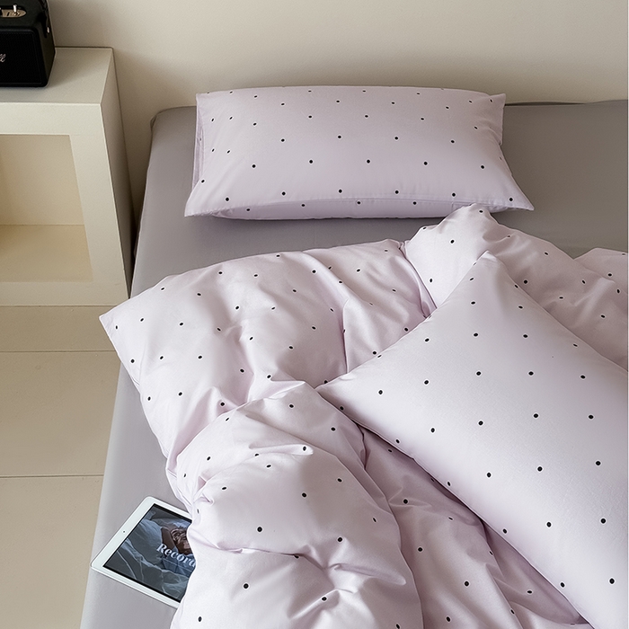 91家纺网 家纺一手货源 找家纺 Mr.pig猪先生水洗棉 2025新款小清新全棉四件套 紫色波点