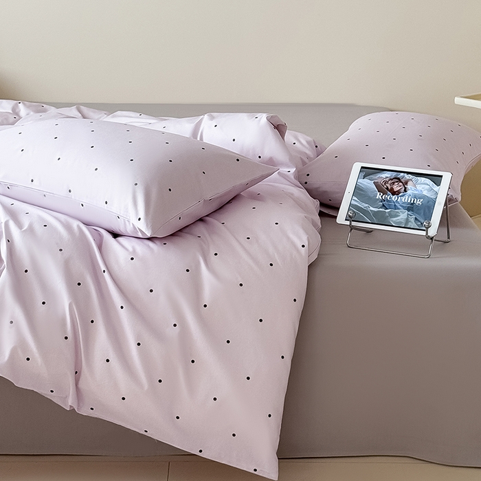 91家纺网 家纺一手货源 找家纺 Mr.pig猪先生水洗棉 2025新款小清新全棉四件套 紫色波点