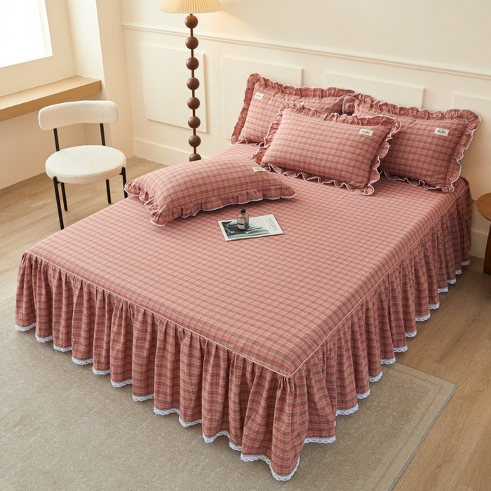 91家纺网 家纺一手货源 找家纺 （总）缦彩 2025新款纯棉水洗棉床裙床罩单件全棉防滑防尘保护套床单三件套