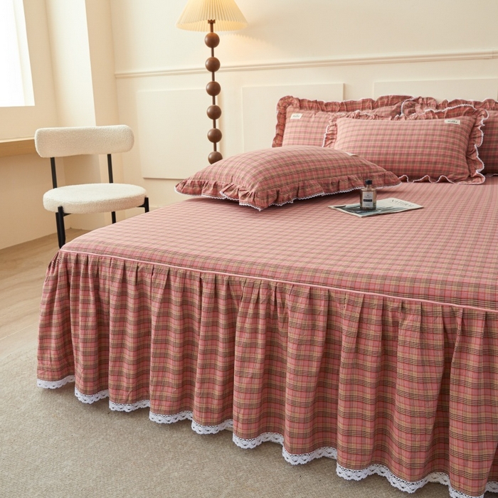 91家纺网 家纺一手货源 找家纺 （总）缦彩 2025新款纯棉水洗棉床裙床罩单件全棉防滑防尘保护套床单三件套