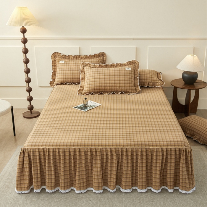 91家纺网 家纺一手货源 找家纺 （总）缦彩 2025新款纯棉水洗棉床裙床罩单件全棉防滑防尘保护套床单三件套