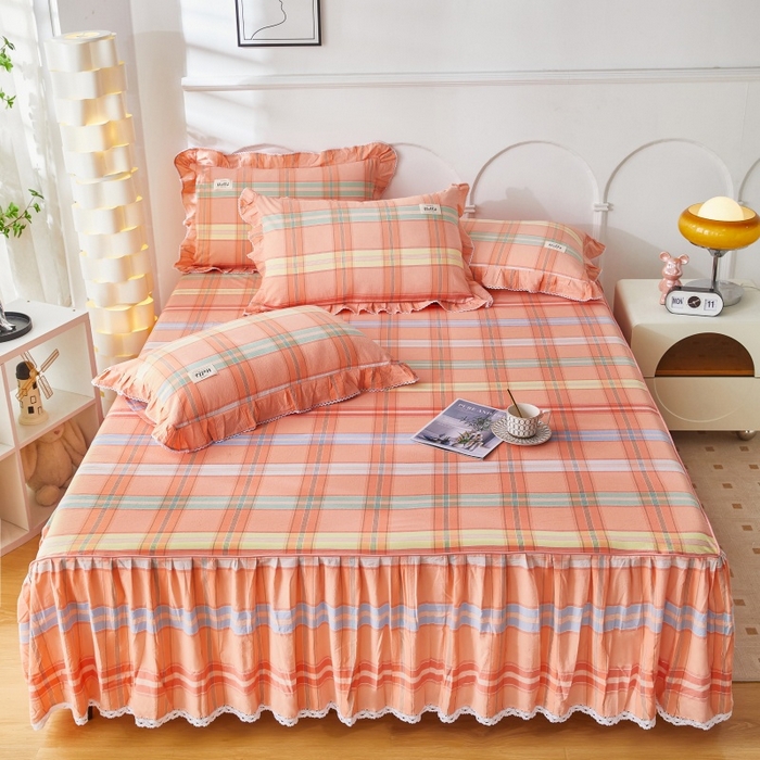 91家纺网 家纺一手货源 找家纺 （总）缦彩 2025新款纯棉水洗棉床裙床罩单件全棉防滑防尘保护套床单三件套