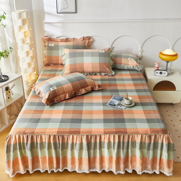 91家纺网 家纺一手货源 找家纺 （总）缦彩 2025新款纯棉水洗棉床裙床罩单件全棉防滑防尘保护套床单三件套