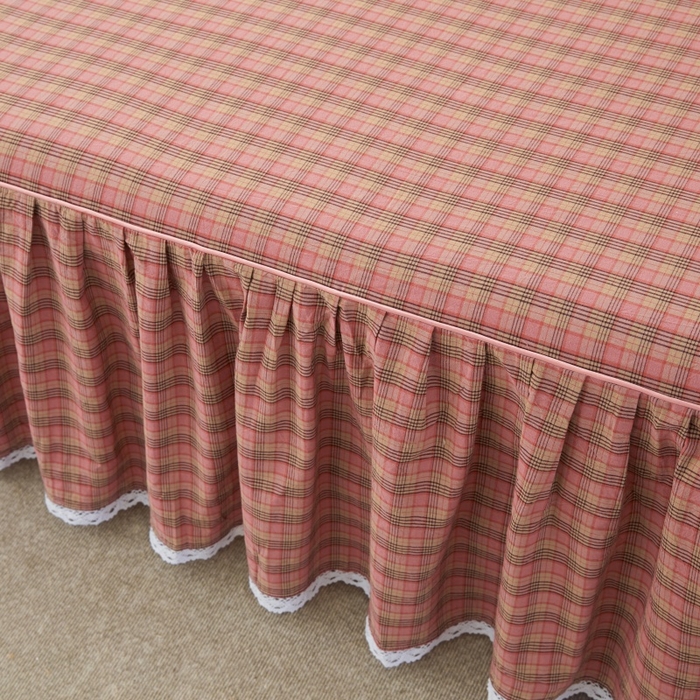 91家纺网 家纺一手货源 找家纺 缦彩 2025新款纯棉水洗棉床裙床罩单件全棉防滑防尘保护套床单三件套 艾米-粉