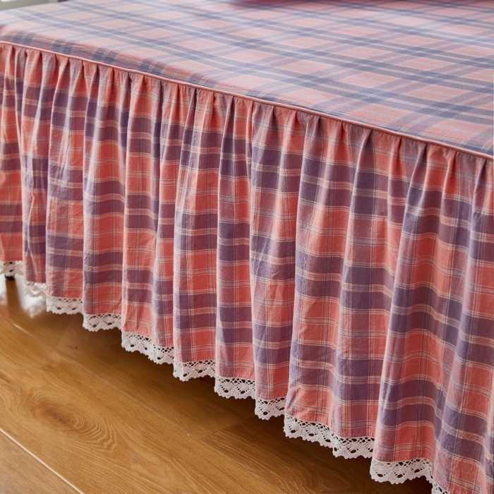 91家纺网 家纺一手货源 找家纺 缦彩 2025新款纯棉水洗棉床裙床罩单件全棉防滑防尘保护套床单三件套 扶摇粉