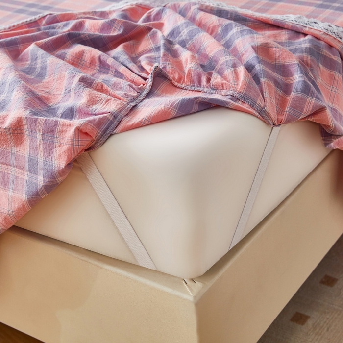 91家纺网 家纺一手货源 找家纺 缦彩 2025新款纯棉水洗棉床裙床罩单件全棉防滑防尘保护套床单三件套 扶摇粉