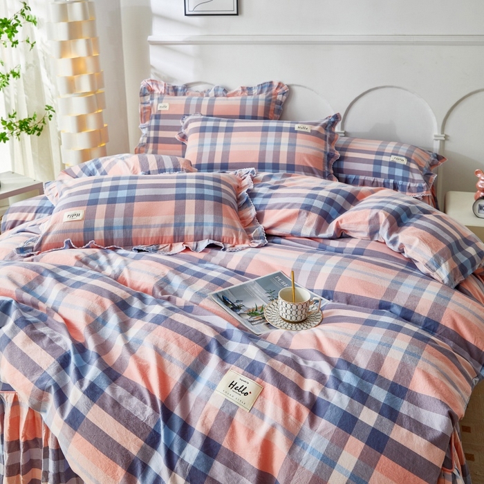 91家纺网 家纺一手货源 找家纺 缦彩 2025新款纯棉水洗棉床裙床罩单件全棉防滑防尘保护套床单三件套 欧风粉