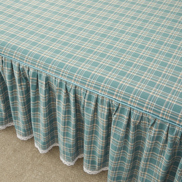 91家纺网 家纺一手货源 找家纺 缦彩 2025新款纯棉水洗棉床裙床罩单件全棉防滑防尘保护套床单三件套 品格-绿