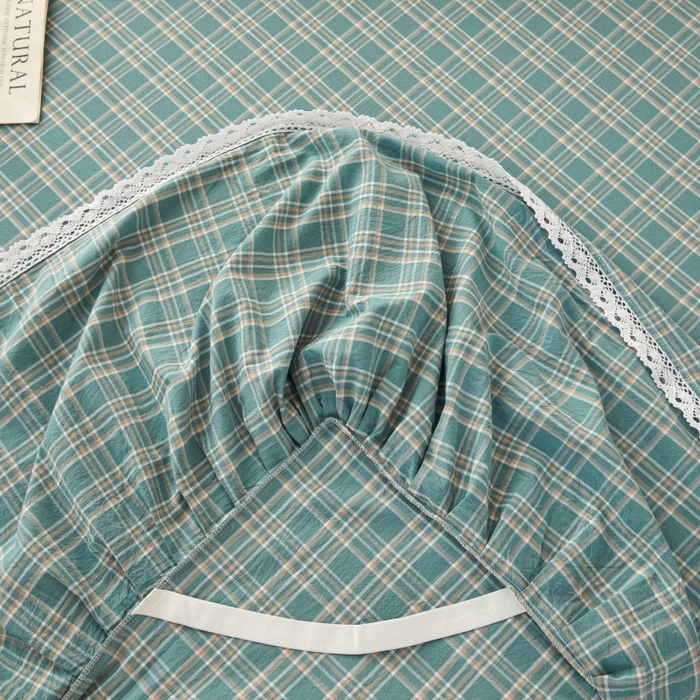 91家纺网 家纺一手货源 找家纺 缦彩 2025新款纯棉水洗棉床裙床罩单件全棉防滑防尘保护套床单三件套 品格-绿