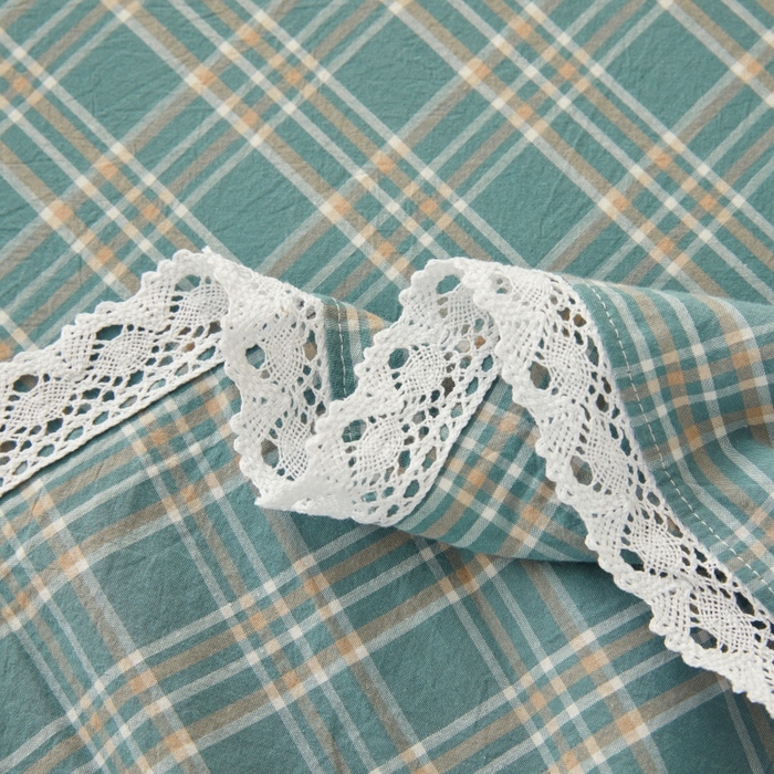 91家纺网 家纺一手货源 找家纺 缦彩 2025新款纯棉水洗棉床裙床罩单件全棉防滑防尘保护套床单三件套 品格-绿