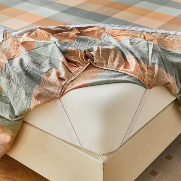 91家纺网 家纺一手货源 找家纺 缦彩 2025新款纯棉水洗棉床裙床罩单件全棉防滑防尘保护套床单三件套 奇兰灰