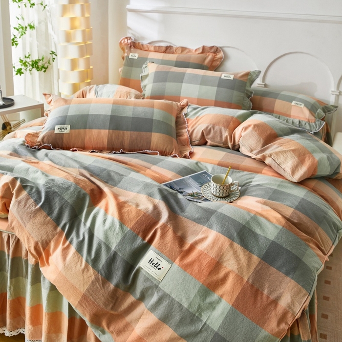 91家纺网 家纺一手货源 找家纺 缦彩 2025新款纯棉水洗棉床裙床罩单件全棉防滑防尘保护套床单三件套 奇兰灰