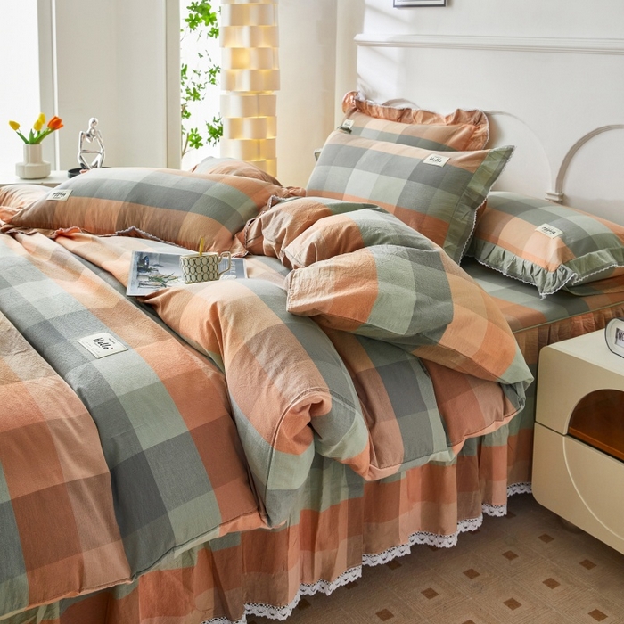 91家纺网 家纺一手货源 找家纺 缦彩 2025新款纯棉水洗棉床裙床罩单件全棉防滑防尘保护套床单三件套 奇兰灰