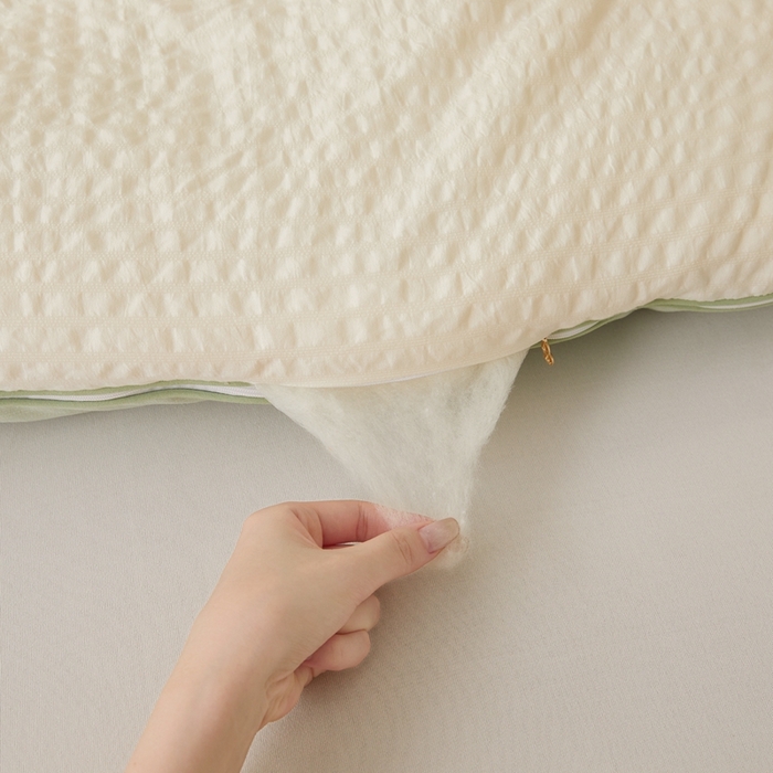 91家纺网 家纺一手货源 找家纺 维洋家纺 2025新款泡泡纱大豆被被子被芯 米黄+水绿