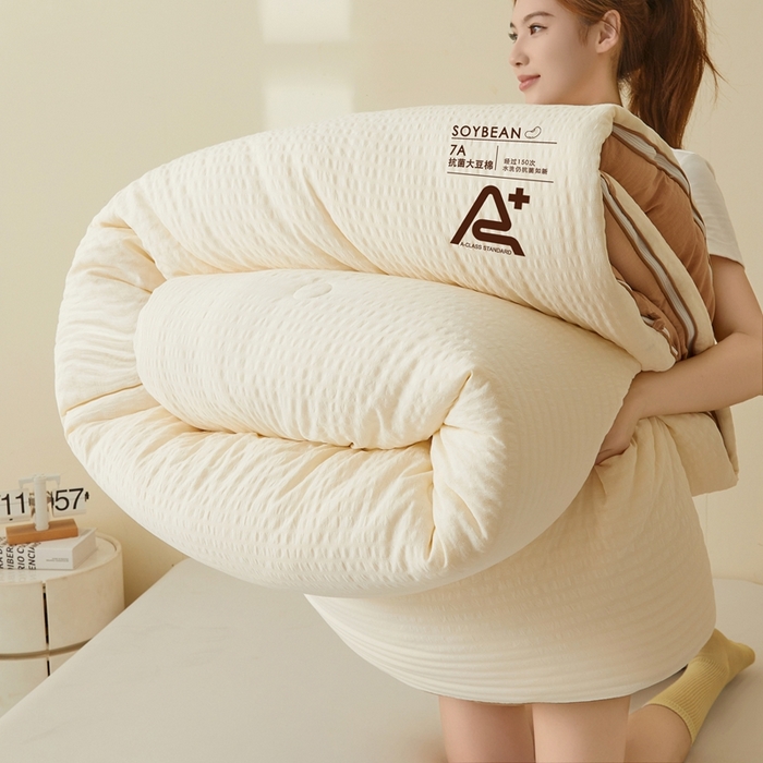 91家纺网 家纺一手货源 找家纺 维洋家纺 2025新款泡泡纱大豆被被子被芯 米黄+岩石棕