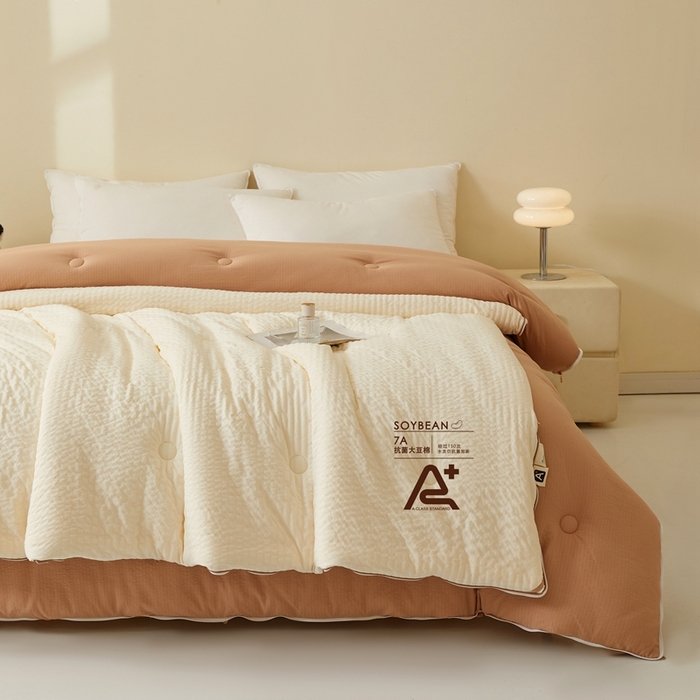 91家纺网 家纺一手货源 找家纺 维洋家纺 2025新款泡泡纱大豆被被子被芯 米黄+岩石棕