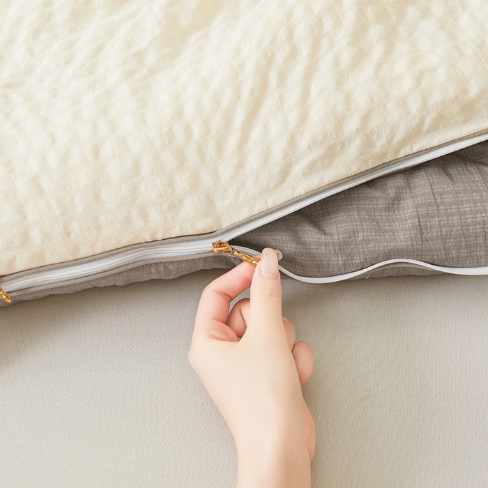 91家纺网 家纺一手货源 找家纺 维洋家纺 2025新款泡泡纱大豆被被子被芯 米黄+月影灰