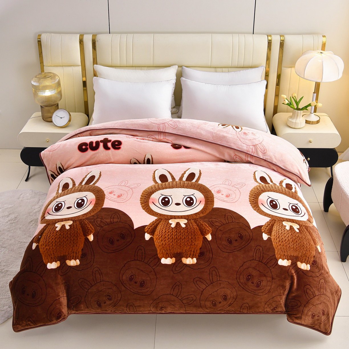 91家纺网 家纺一手货源 找家纺 绒品荟家纺 2025新款8.5斤加厚牛奶绒金貂绒法莱绒四件套三件套冬季法兰绒床裙款高克重 经典拉布布