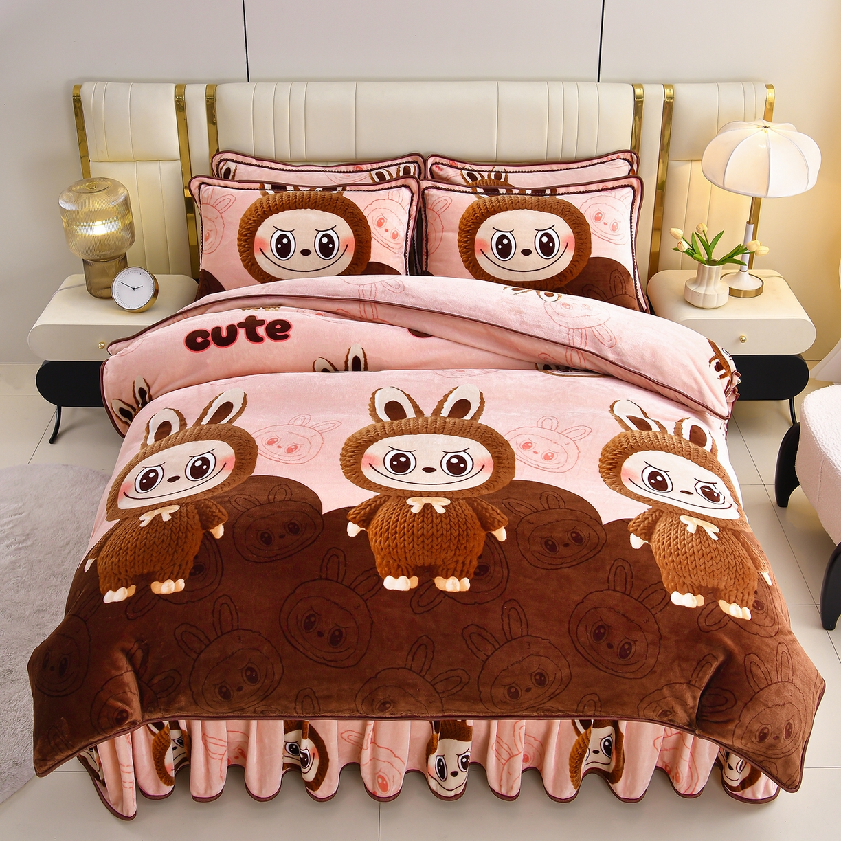 91家纺网 家纺一手货源 找家纺 绒品荟家纺 2025新款8.5斤加厚牛奶绒金貂绒法莱绒四件套三件套冬季法兰绒床裙款高克重 经典拉布布