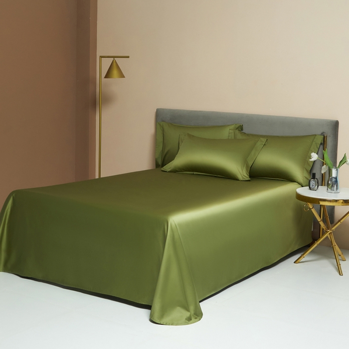 91家纺网 家纺一手货源 找家纺 柔觉家纺 2025新款100支长绒棉A类纯色双拼素色全棉四件套 香奈绿