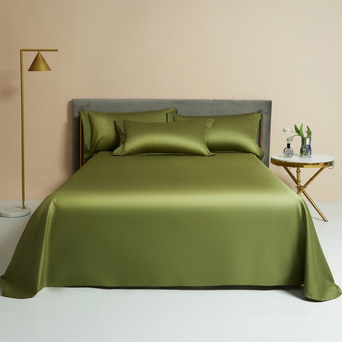 91家纺网 家纺一手货源 找家纺 柔觉家纺 2025新款100支长绒棉A类纯色双拼素色全棉四件套 香奈绿