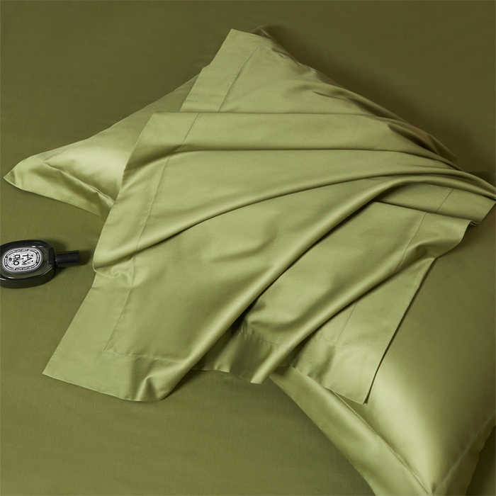 91家纺网 家纺一手货源 找家纺 柔觉家纺 2025新款100支长绒棉A类纯色双拼素色全棉四件套 香奈绿