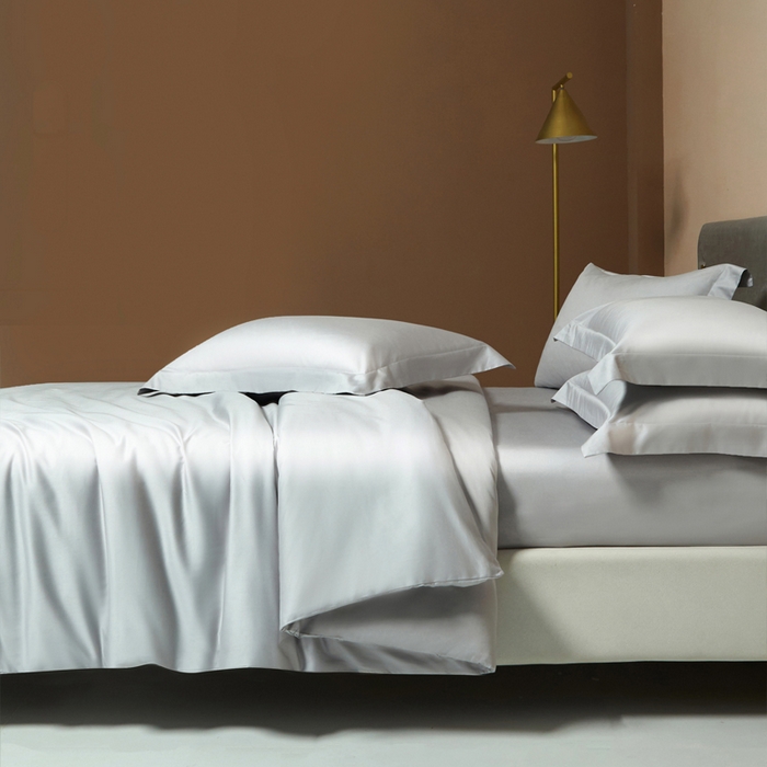 91家纺网 家纺一手货源 找家纺 柔觉家纺 2025新款100支长绒棉A类纯色双拼素色全棉四件套 雅致银