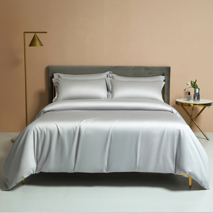 91家纺网 家纺一手货源 找家纺 柔觉家纺 2025新款100支长绒棉A类纯色双拼素色全棉四件套 雅致银