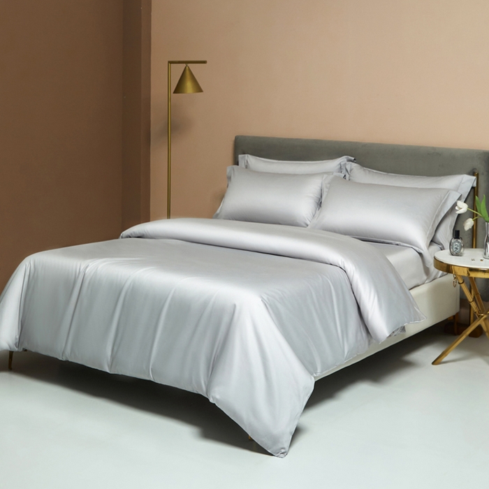 91家纺网 家纺一手货源 找家纺 柔觉家纺 2025新款100支长绒棉A类纯色双拼素色全棉四件套 雅致银