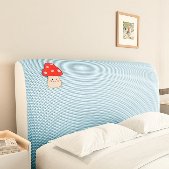 91家纺网 家纺一手货源 找家纺 沐沐家纺 2026新款亲肤舒适冰豆豆床头罩 清爽蓝