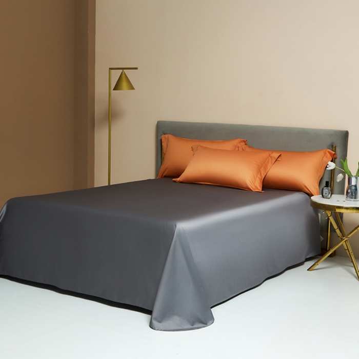 91家纺网 家纺一手货源 找家纺 柔觉家纺 2025新款100支长绒棉A类纯色双拼素色全棉四件套 活力橘＆绅士灰