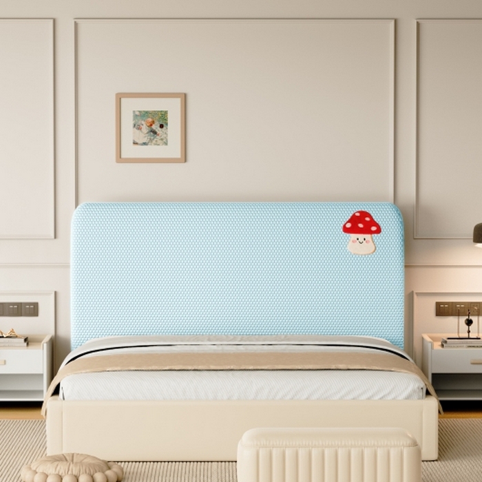 91家纺网 家纺一手货源 找家纺 沐沐家纺 2026新款亲肤舒适冰豆豆床头罩 清爽蓝