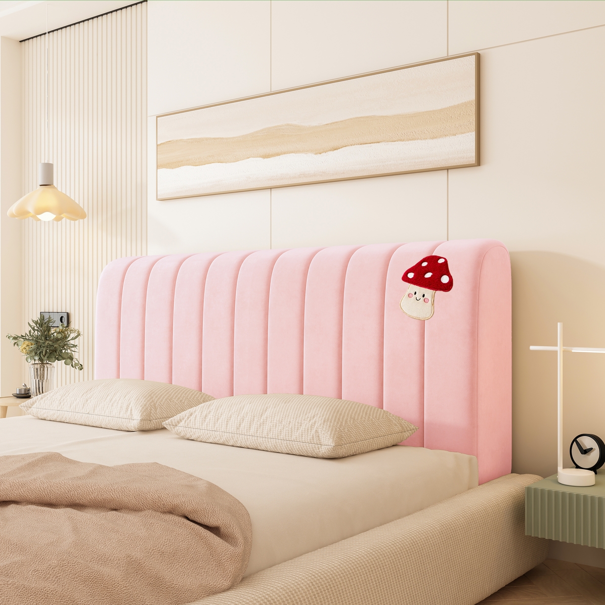 91家纺网 家纺一手货源 找家纺 （总）沐沐家纺 2026新款竖条蘑菇床头罩