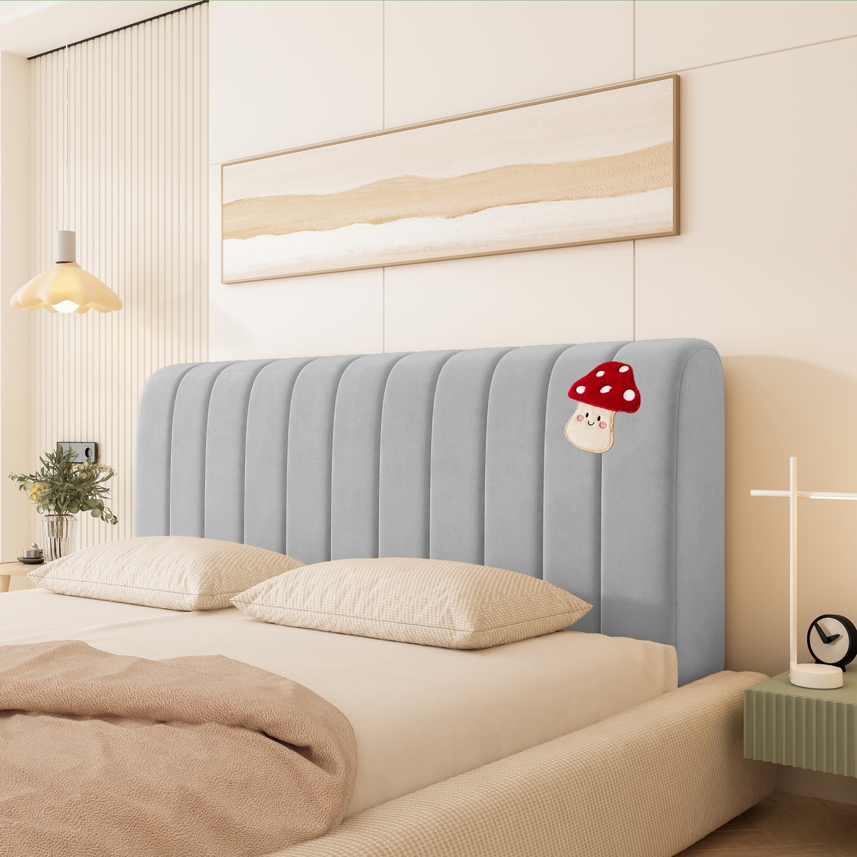 91家纺网 家纺一手货源 找家纺 （总）沐沐家纺 2026新款竖条蘑菇床头罩